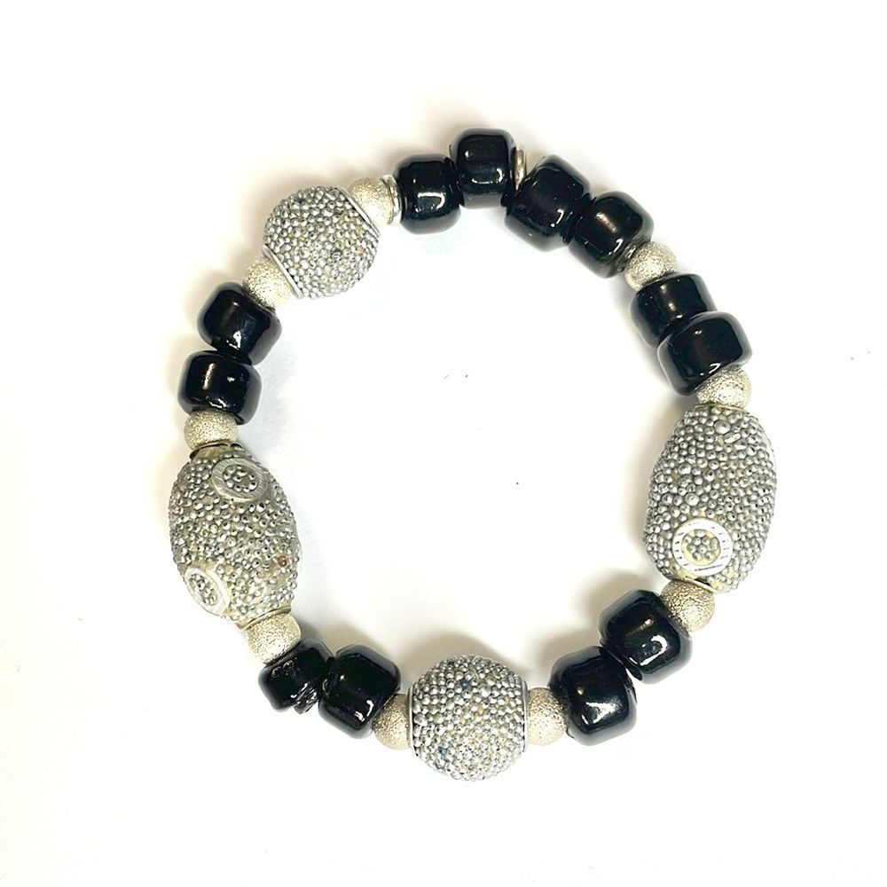 Beaded Handmade Speckled Silver and Black Bracelet